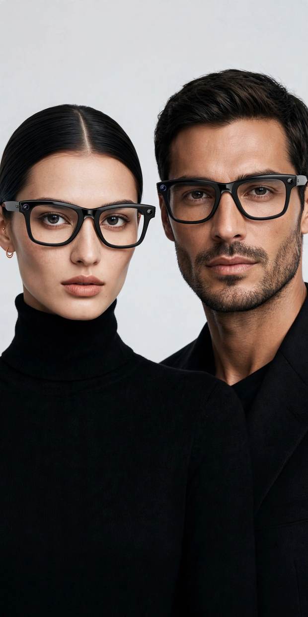 Models wearing PRONOIA 01 smart glasses