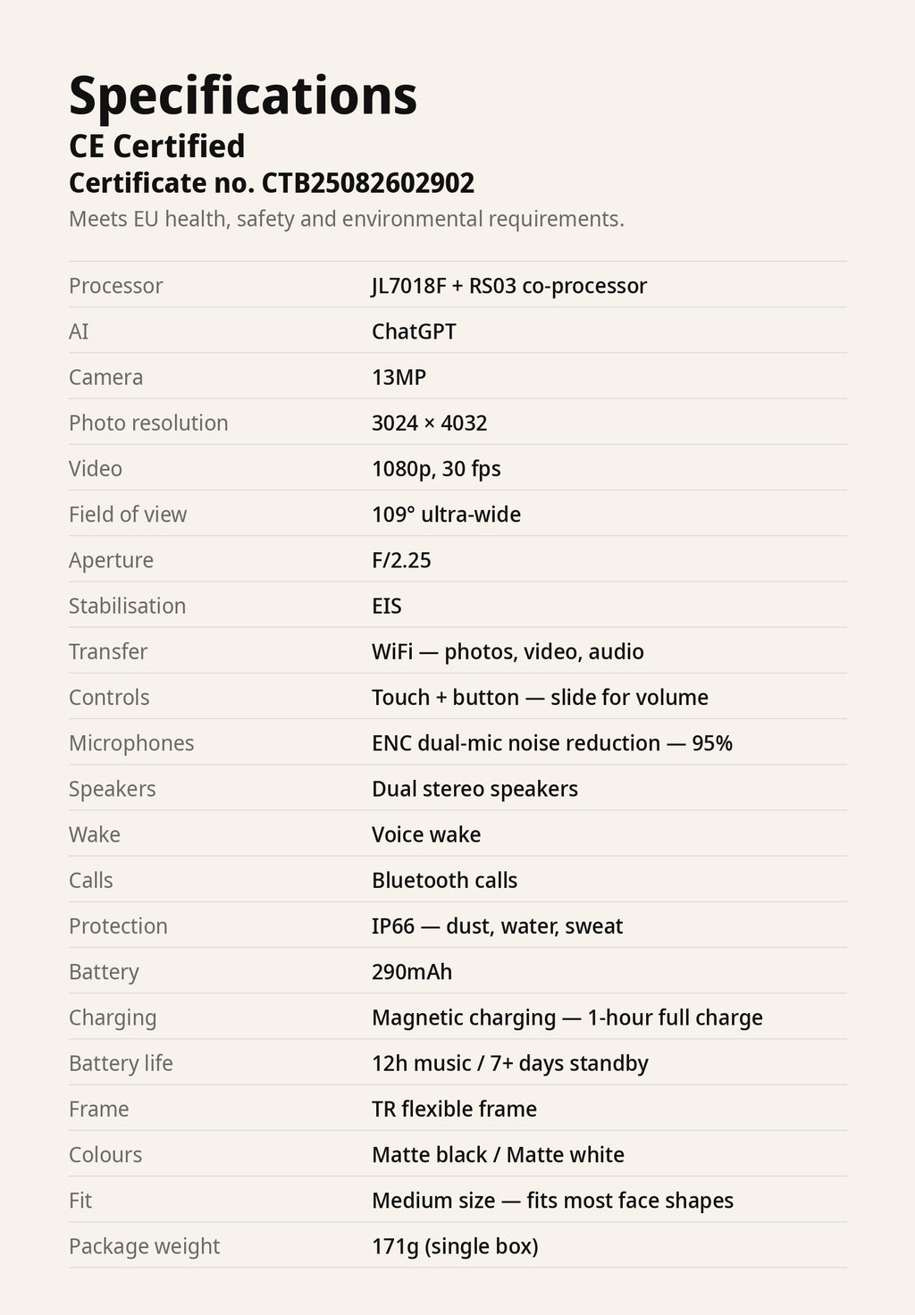 PRONOIA 01 specifications