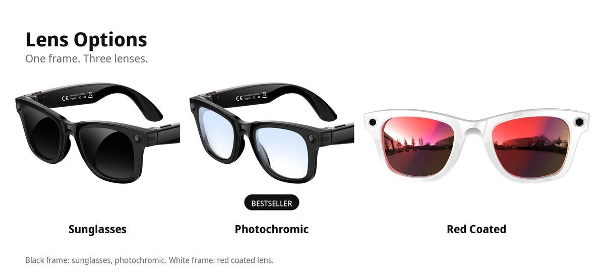 PRONOIA 01 lens options — sunglasses, photochromic, red coated
