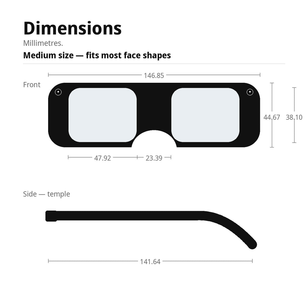 PRONOIA 01 dimensions — medium size, fits most face shapes